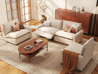 4 Piece Beige Linen High Ceiling Room U Shaped Sectionals 4 Seater 1