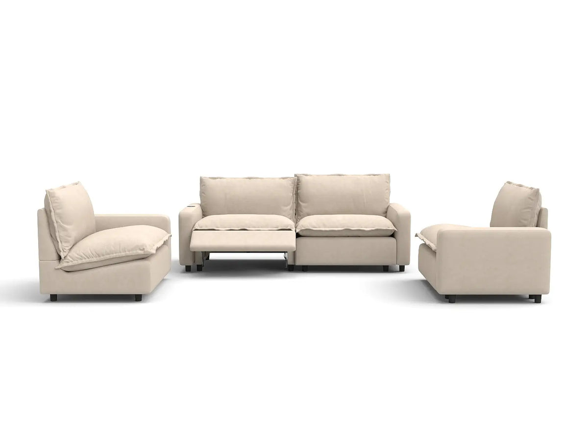4 Piece Beige Linen High Ceiling Room U Shaped Sectionals 4 Seater 3