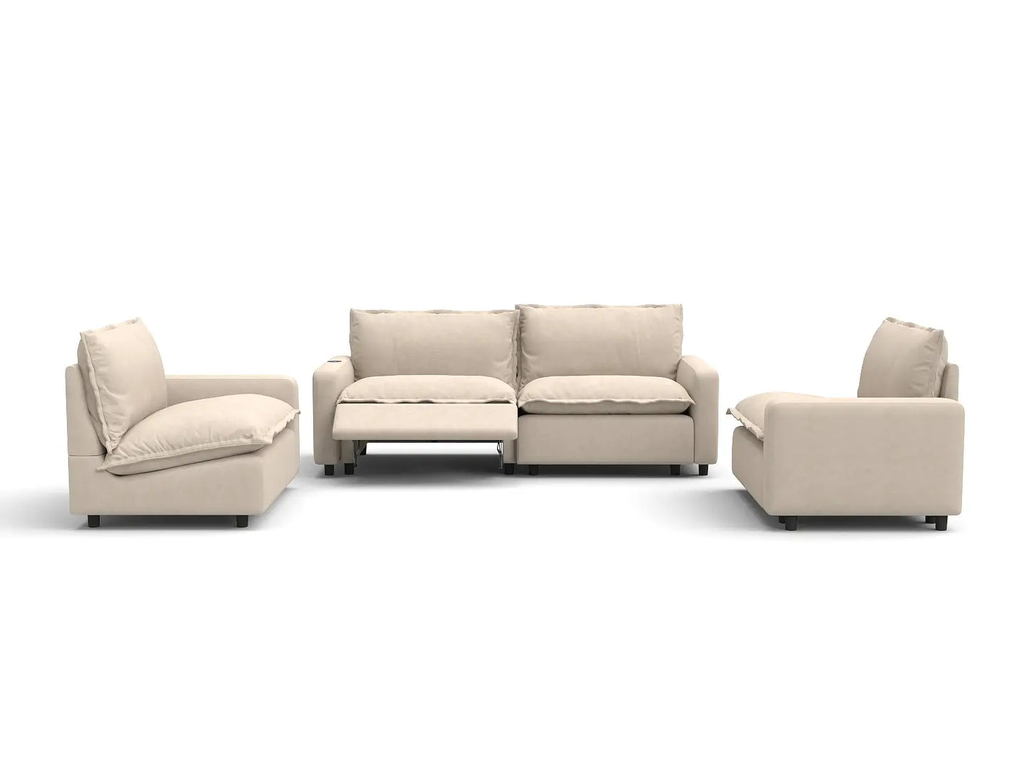 4 Piece Beige Linen High Ceiling Room U Shaped Sectionals 4 Seater 3