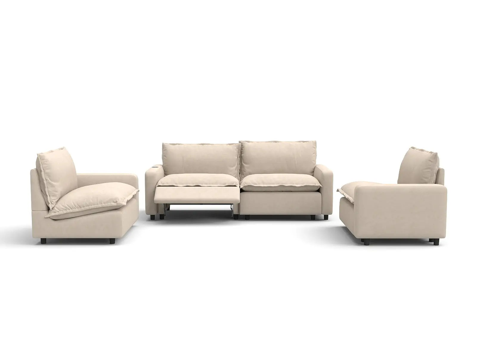 4 Piece Beige Linen High Ceiling Room U Shaped Sectionals 4 Seater 3