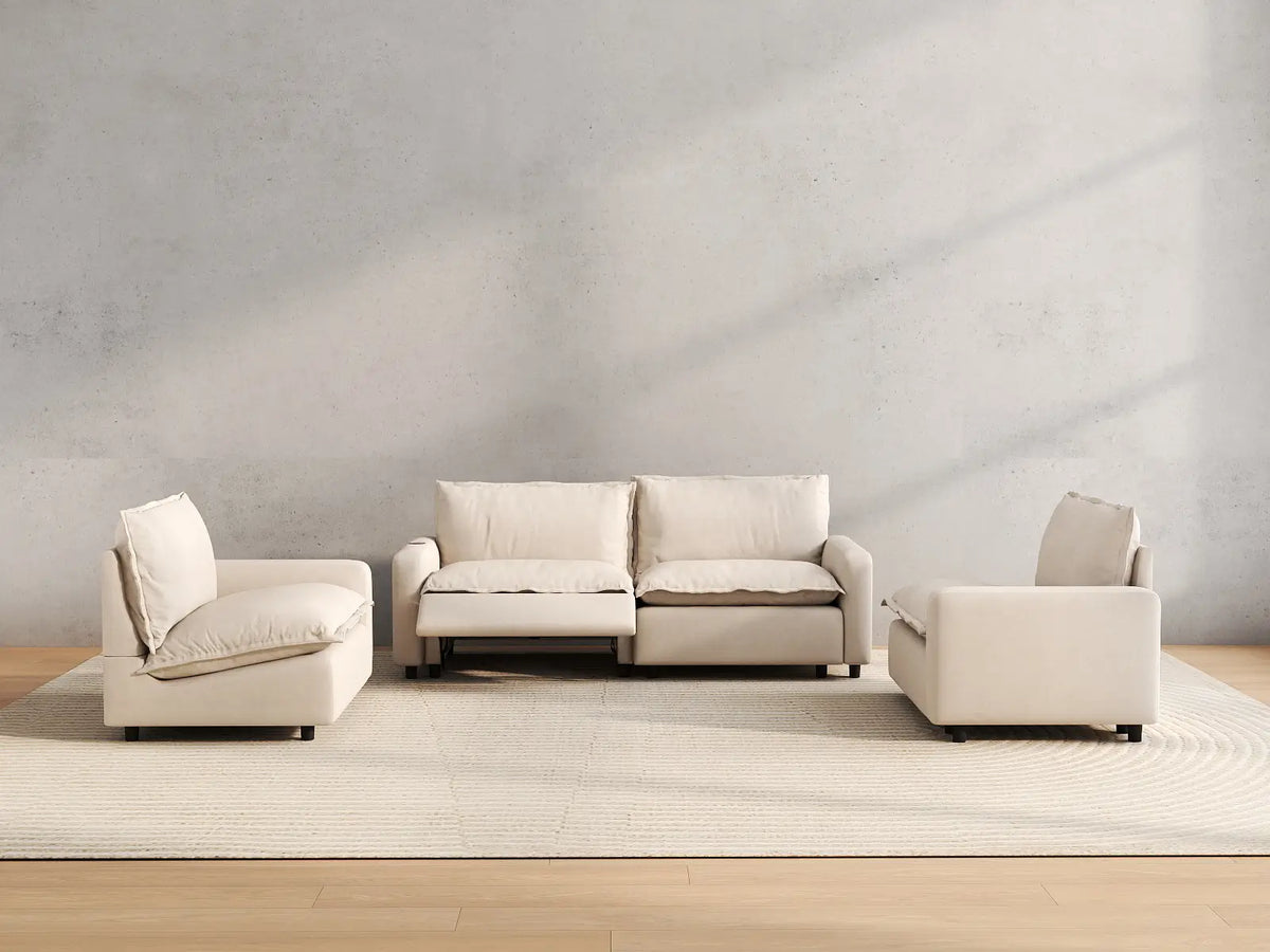 4 Piece Beige Linen High Ceiling Room U Shaped Sectionals 4 Seater 5