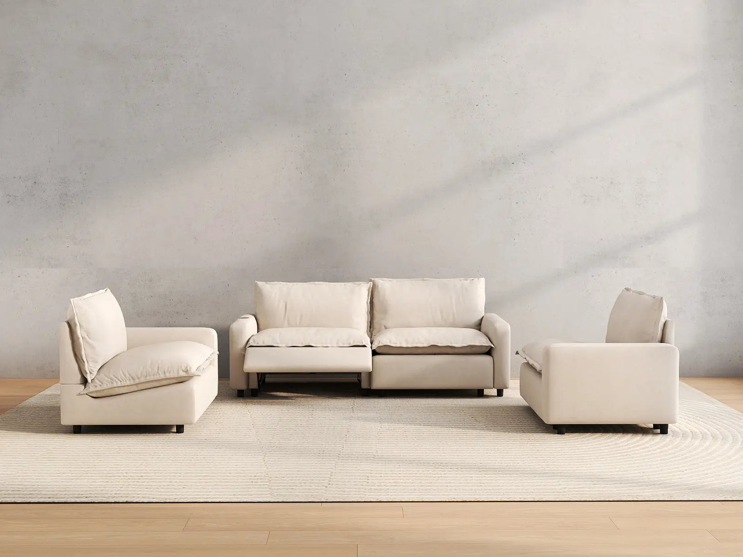 4 Piece Beige Linen High Ceiling Room U Shaped Sectionals 4 Seater 5