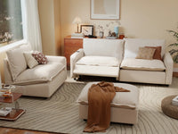 4 Piece Beige Linen Home Living Chaise Sectionals 3 Seater with 1 Ottoman 1