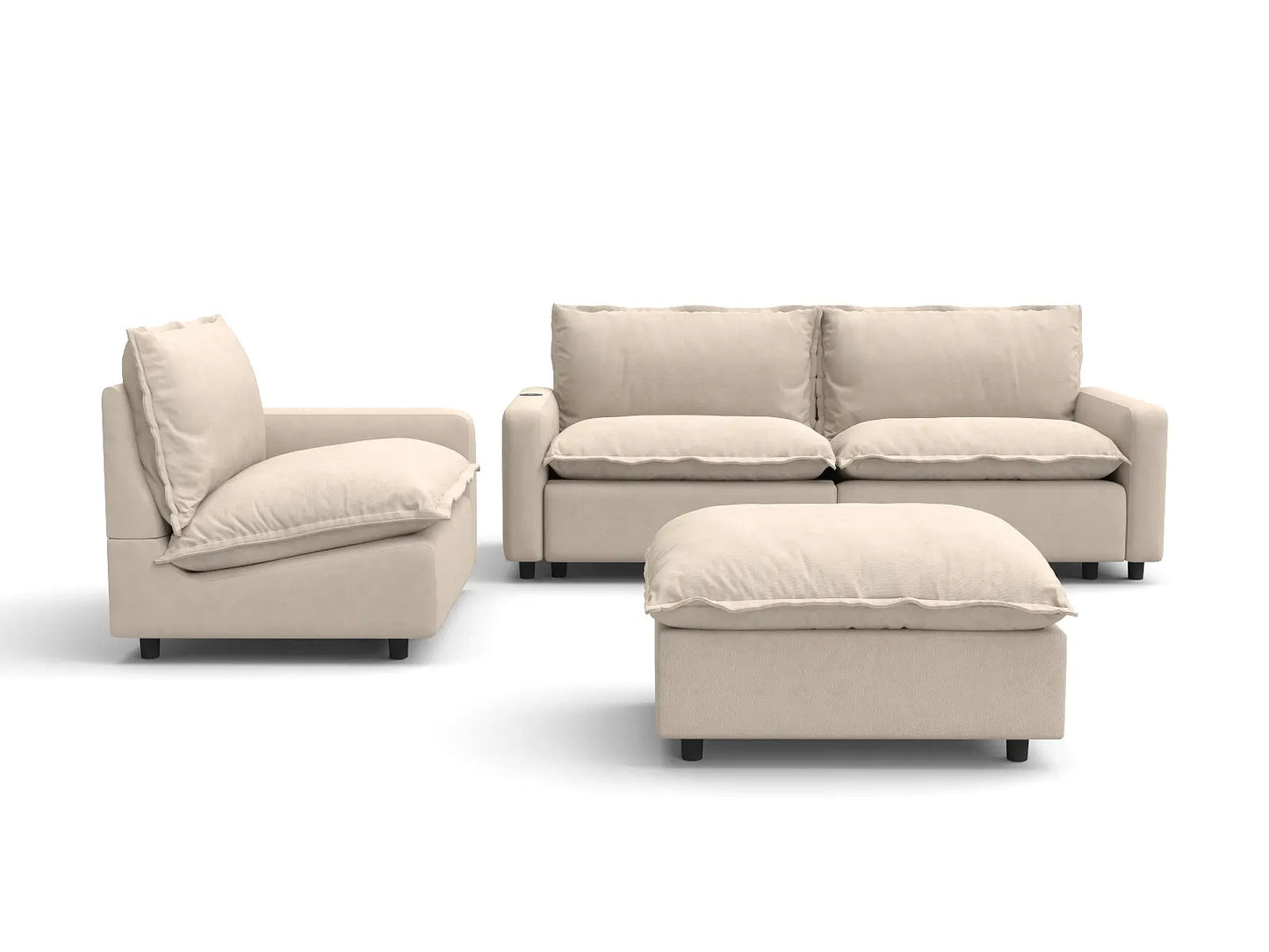 4 Piece Beige Linen Home Living Chaise Sectionals 3 Seater with 1 Ottoman 2