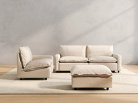 4 Piece Beige Linen Home Living Chaise Sectionals 3 Seater with 1 Ottoman 4