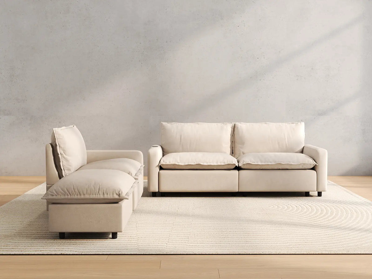 4 Piece Beige Linen Home Living Chaise Sectionals 3 Seater with 1 Ottoman 4 5f9d5c1b 5702 4592 88a9 402badac0b78