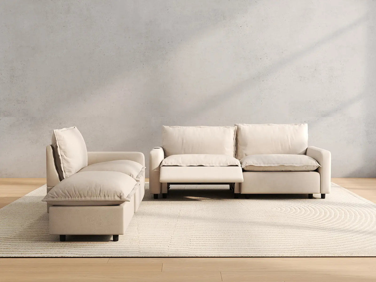 4 Piece Beige Linen Home Living Chaise Sectionals 3 Seater with 1 Ottoman 5 9a1699eb 0f2b 44b5 afa2 6f2aef3d12e1