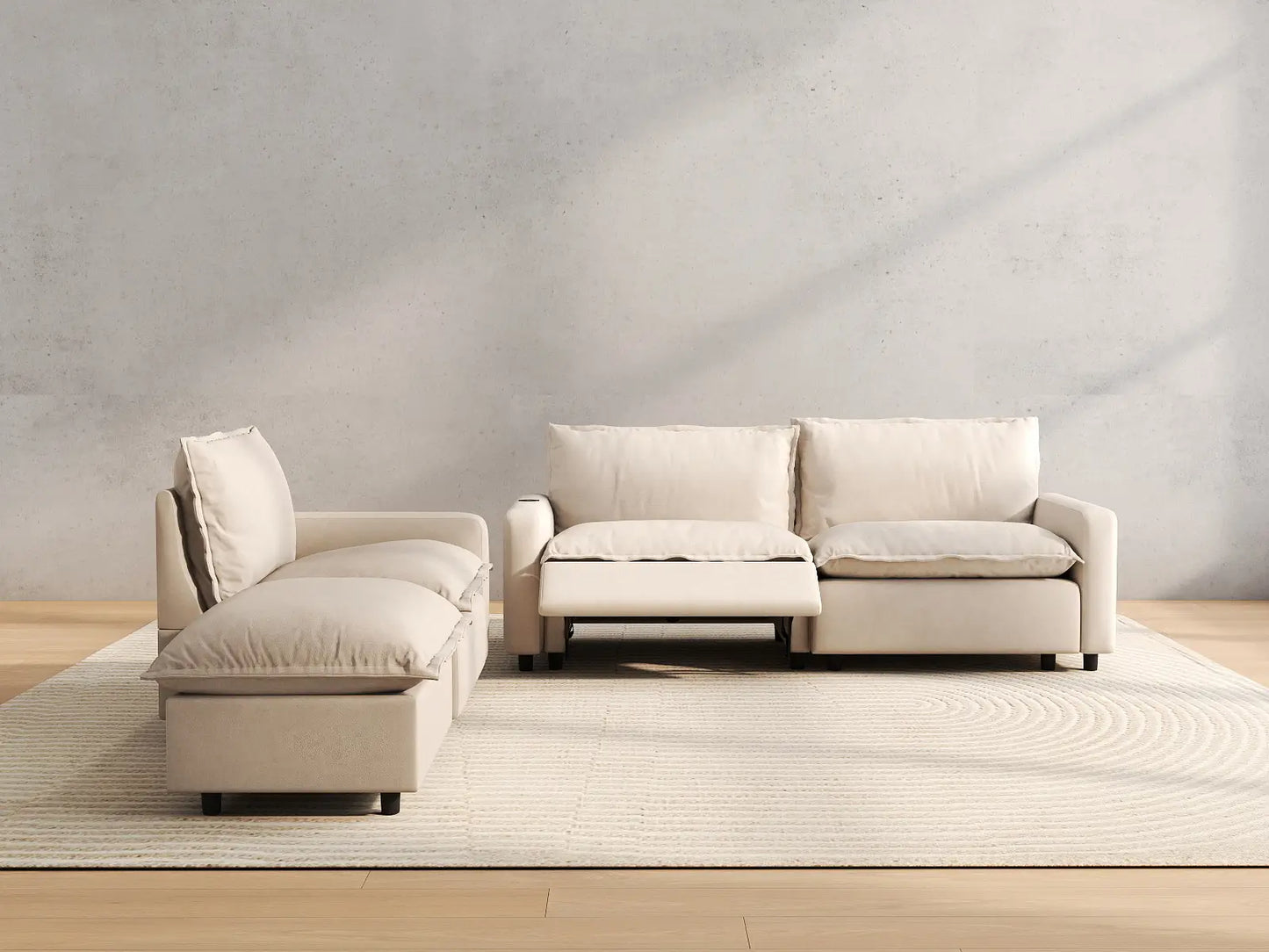 4 Piece Beige Linen Home Living Chaise Sectionals 3 Seater with 1 Ottoman 5 9a1699eb 0f2b 44b5 afa2 6f2aef3d12e1