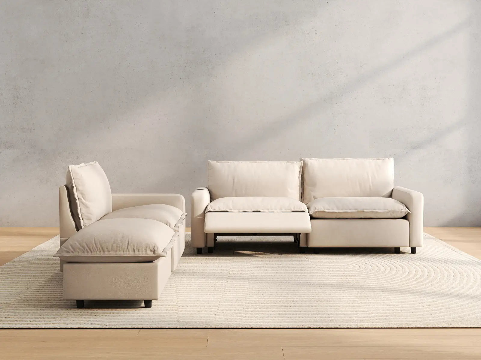 4 Piece Beige Linen Home Living Chaise Sectionals 3 Seater with 1 Ottoman 5 9a1699eb 0f2b 44b5 afa2 6f2aef3d12e1