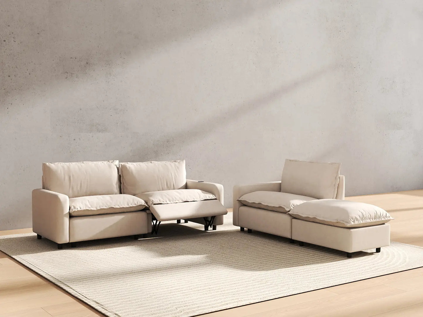 4 Piece Beige Linen Home Living Chaise Sectionals 3 Seater with 1 Ottoman 6 9245cf10 2442 42dd 9a77 b34a011b6ad5