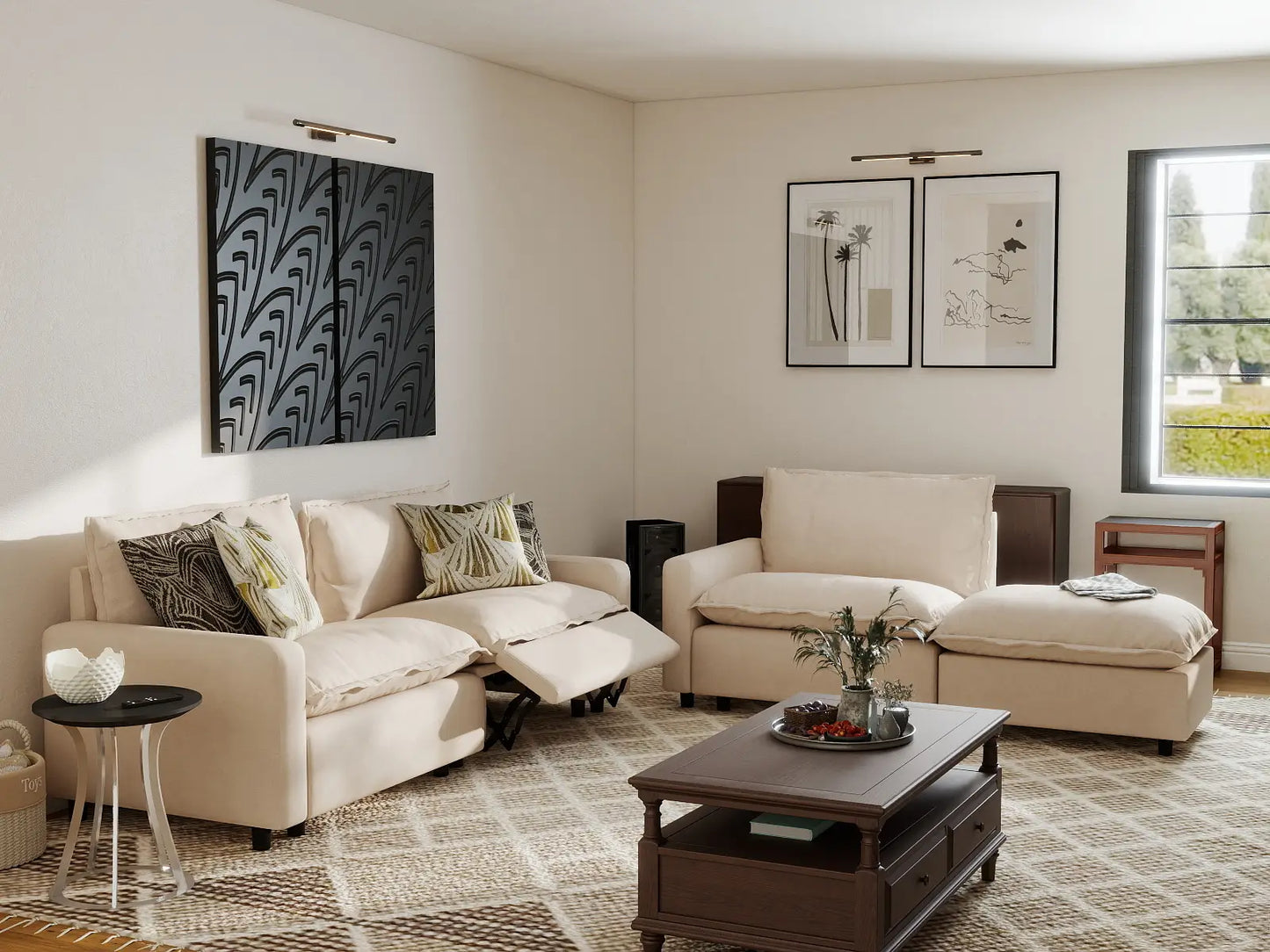 4 Piece Beige Linen Home Living Chaise Sectionals 3 Seater with 1 Ottoman 7 72d5331c 3216 44a6 9db6 3cbc1988c66b