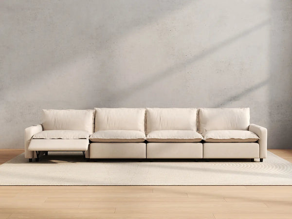 Modular Cero Reclining Sectionals | 4-Piece Beige Linen Home Living Couch Sectionals 4-Seater