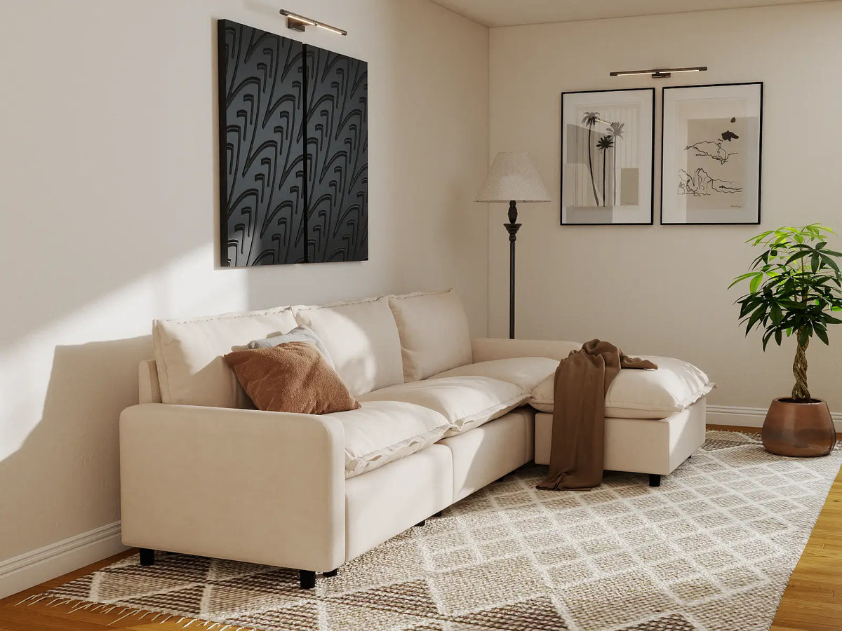 Modular Cero Modular Sectionals | 4-Piece Beige Linen Home Living L-Shaped Sectionals 3-Seater with 1-Ottoman