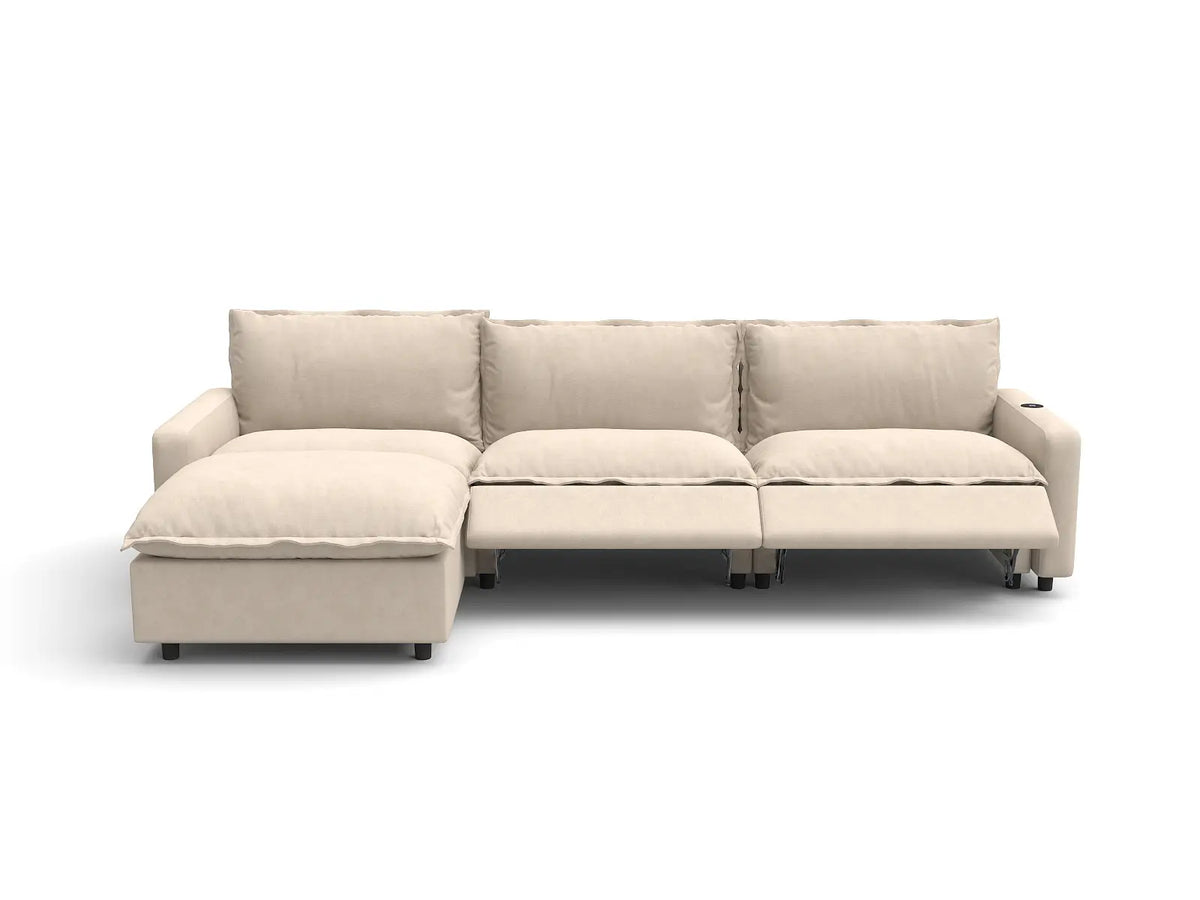 Modular Cero Reclining Sectionals | 4-Piece Beige Linen Home Living L-Shaped Sectionals 3-Seater with 1-Ottoman