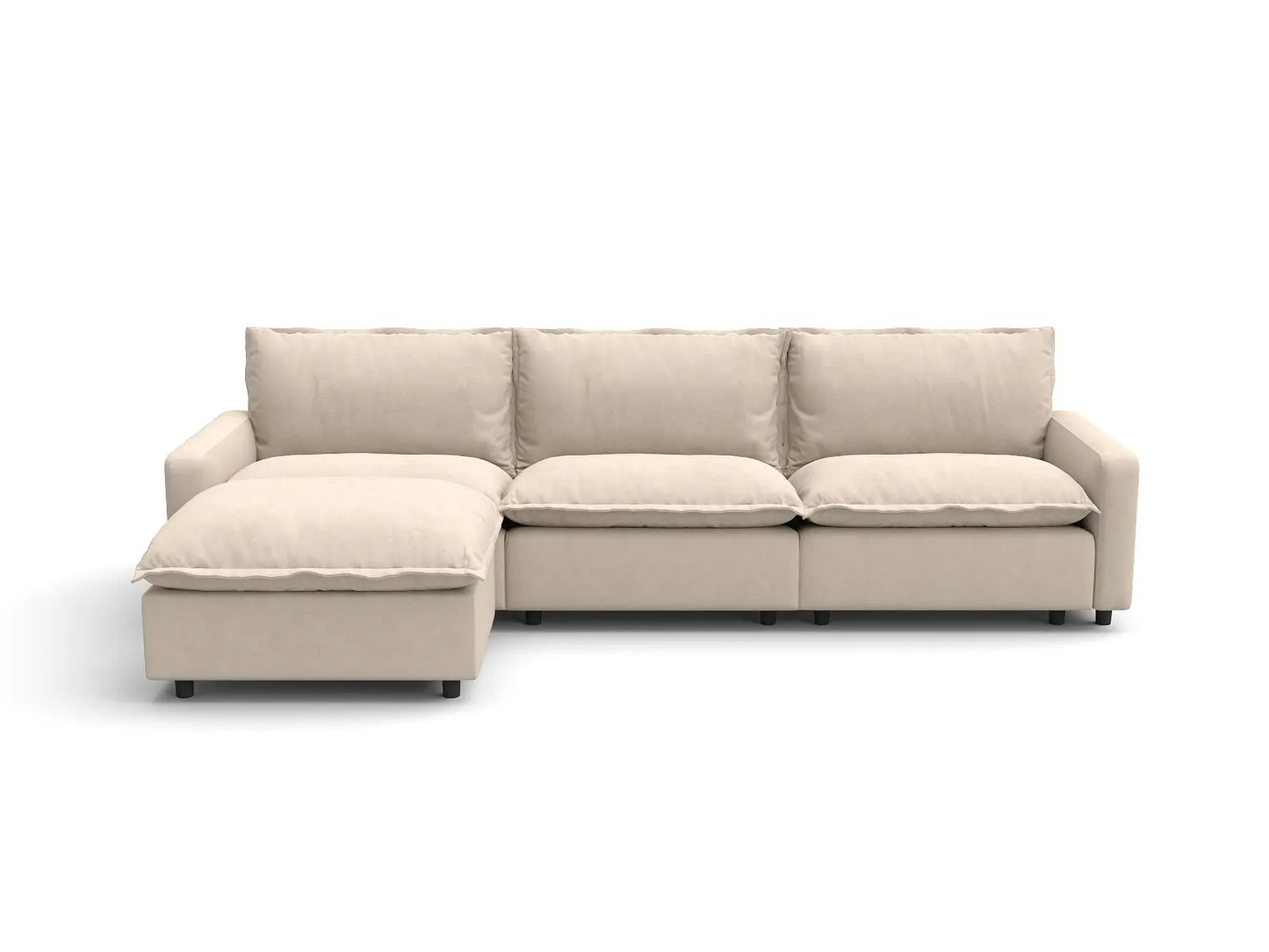 Modular Cero Modular Sectionals | 4-Piece Beige Linen Home Living L-Shaped Sectionals 3-Seater with 1-Ottoman