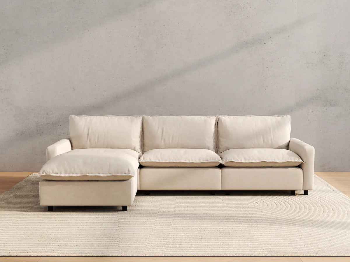 Modular Cero Modular Sectionals | 4-Piece Beige Linen Home Living L-Shaped Sectionals 3-Seater with 1-Ottoman