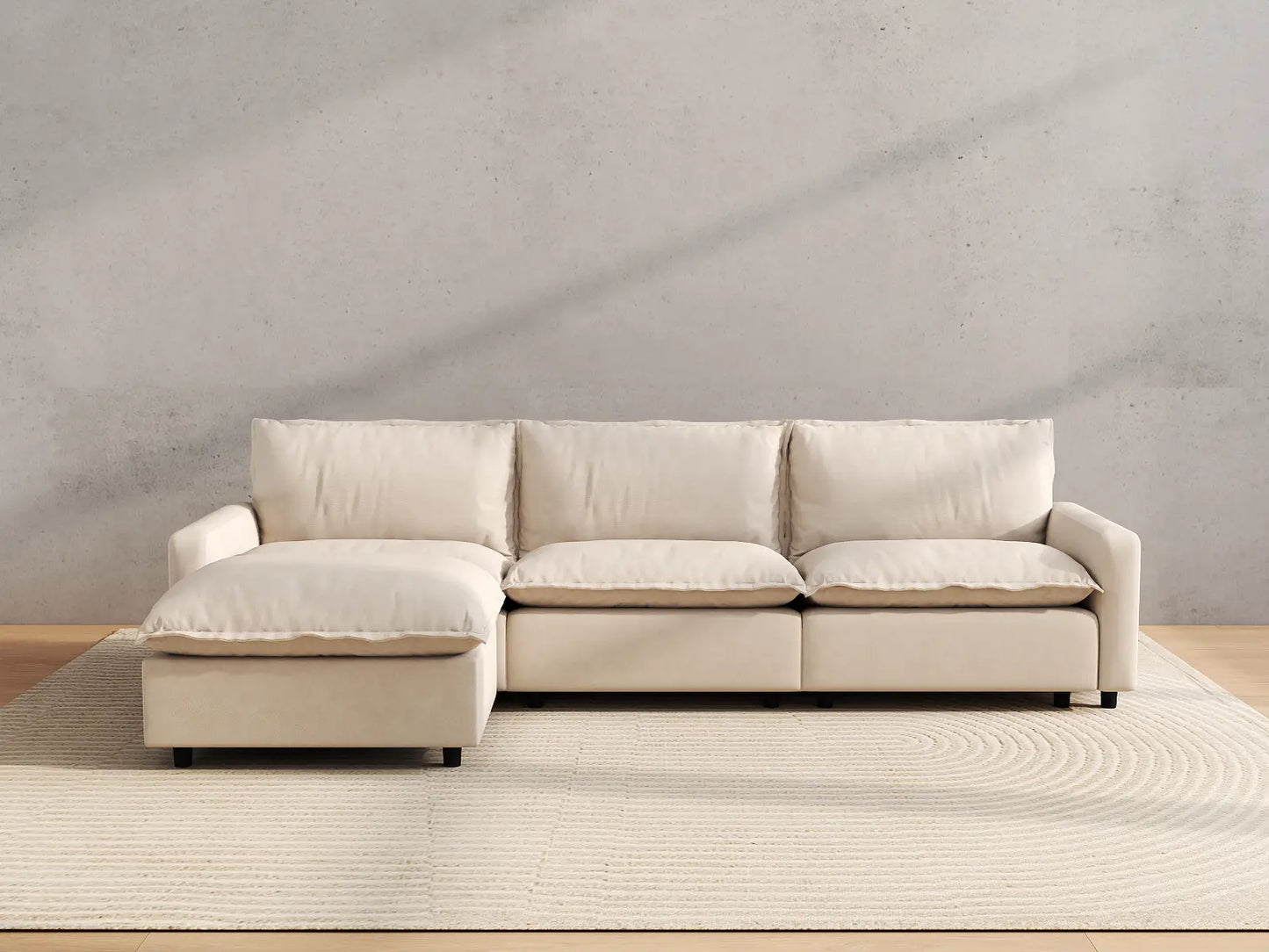 Modular Cero Modular Sectionals | 4-Piece Beige Linen Home Living L-Shaped Sectionals 3-Seater with 1-Ottoman