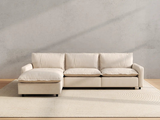 Modular Cero Modular Sectionals | 4-Piece Beige Linen Home Living L-Shaped Sectionals 3-Seater with 1-Ottoman