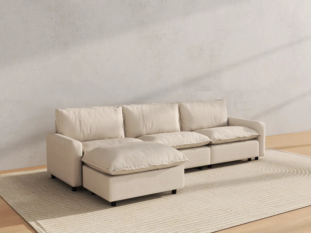 Modular Cero Modular Sectionals | 4-Piece Beige Linen Home Living L-Shaped Sectionals 3-Seater with 1-Ottoman