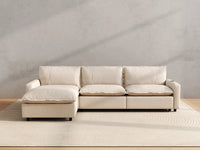 Modular Cero Reclining Sectionals | 4-Piece Beige Linen Home Living L-Shaped Sectionals 3-Seater with 1-Ottoman