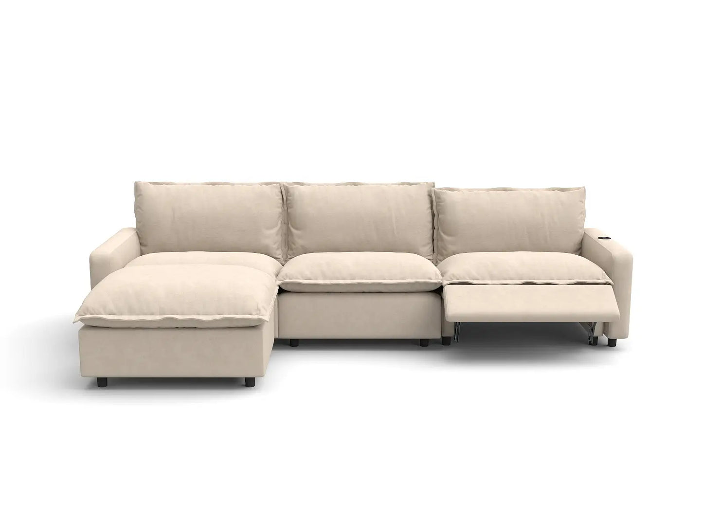 Modular Cero Reclining Sectionals | 4-Piece Beige Linen Large Space L-Shaped Sectionals 3-Seater with 1-Ottoman
