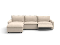 Modular Cero Reclining Sectionals | 4-Piece Beige Linen Large Space L-Shaped Sectionals 3-Seater with 1-Ottoman