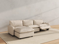 Modular Cero Reclining Sectionals | 4-Piece Beige Linen Large Space L-Shaped Sectionals 3-Seater with 1-Ottoman