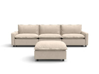 4 Piece Beige Linen Main Living Area Chaise Sectionals 3 Seater with 1 Ottoman 2