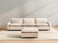 4 Piece Beige Linen Main Living Area Chaise Sectionals 3 Seater with 1 Ottoman 4