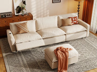 4 Piece Beige Linen Main Living Area Chaise Sectionals 3 Seater with 1 Ottoman 7