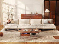 4 Piece Beige Linen Single Family Couch Sectionals 4 Seater 1