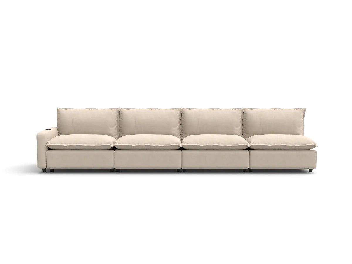 4 Piece Beige Linen Single Family Couch Sectionals 4 Seater 2