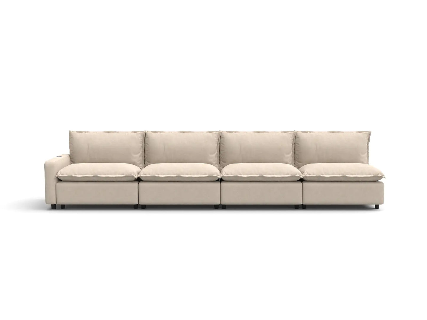 4 Piece Beige Linen Single Family Couch Sectionals 4 Seater 2