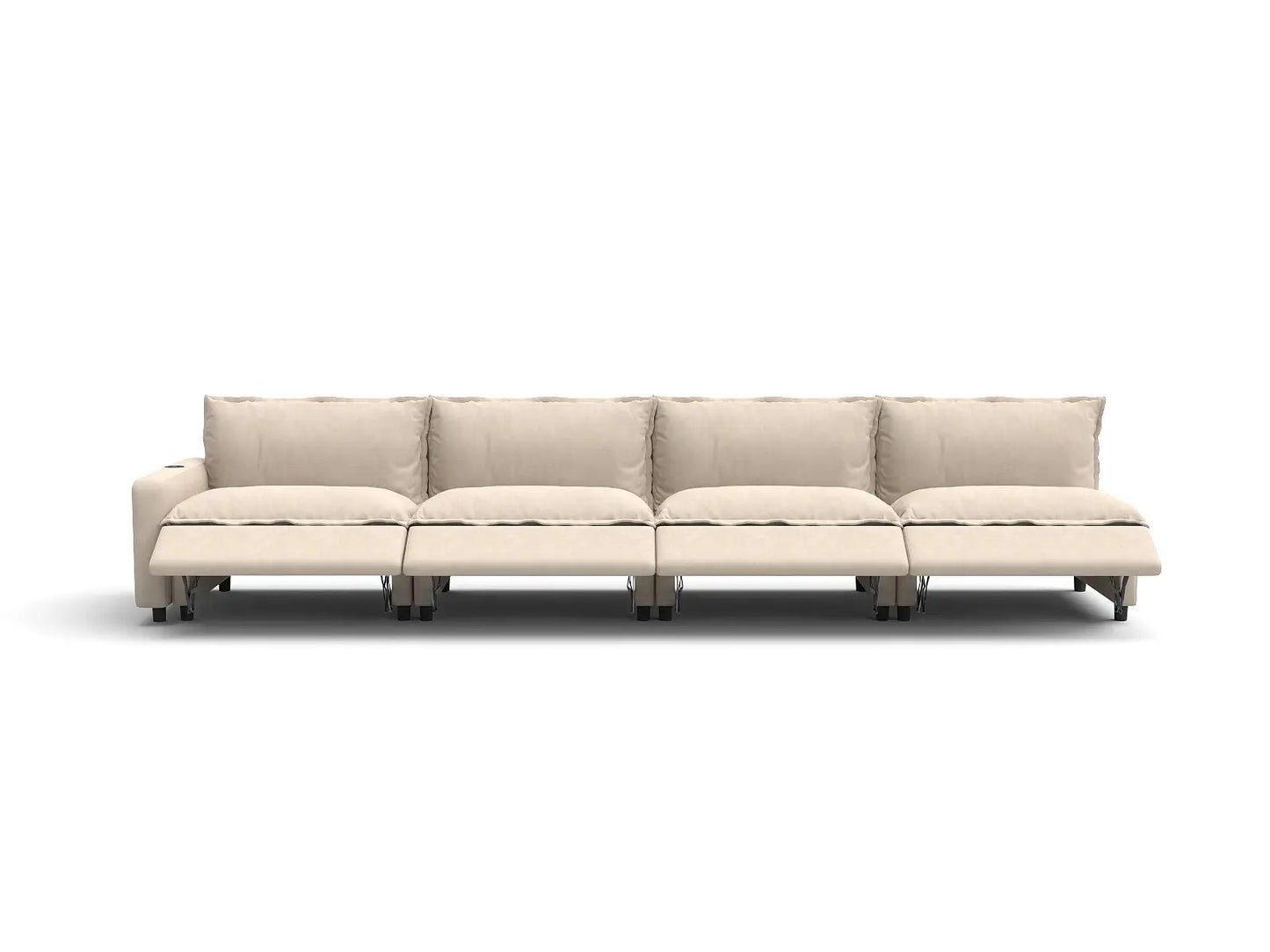 4 Piece Beige Linen Single Family Couch Sectionals 4 Seater 3