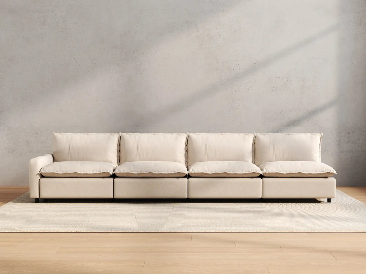 4 Piece Beige Linen Single Family Couch Sectionals 4 Seater 4