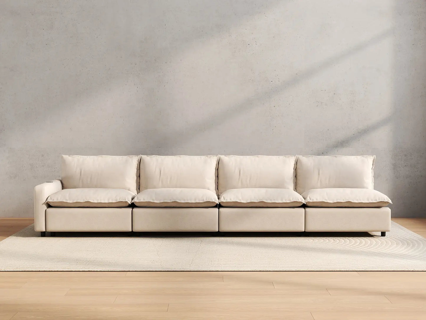 4 Piece Beige Linen Single Family Couch Sectionals 4 Seater 4