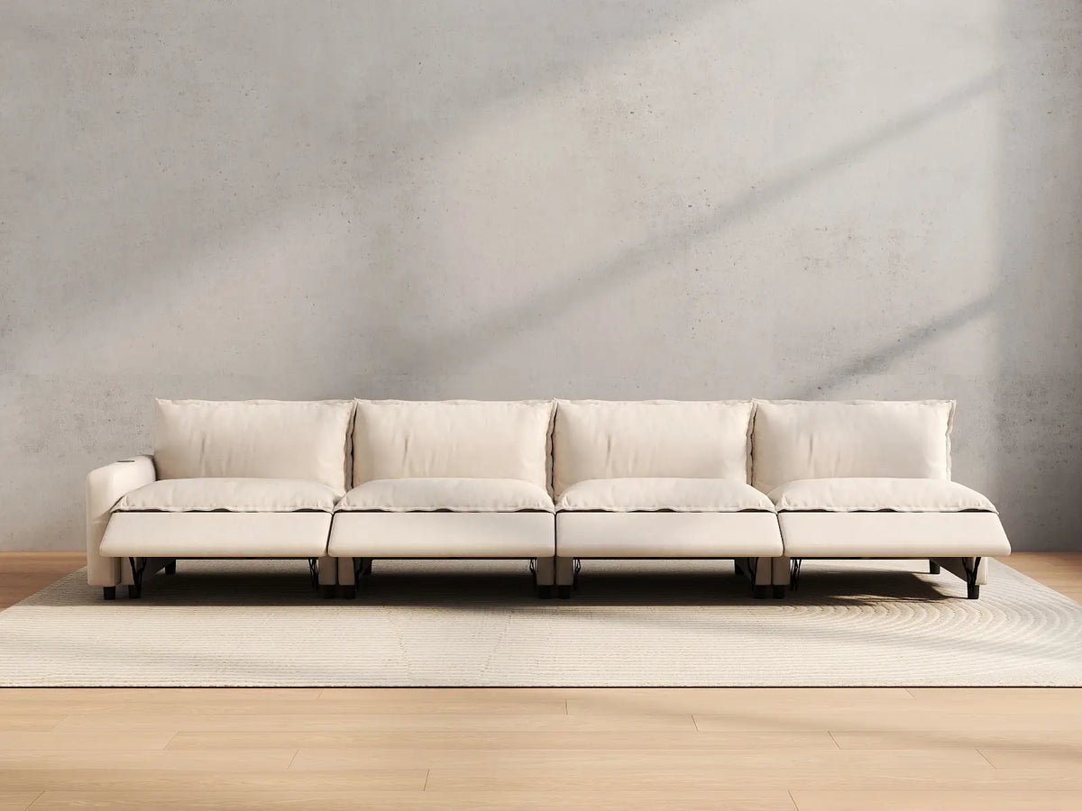 4 Piece Beige Linen Single Family Couch Sectionals 4 Seater 5