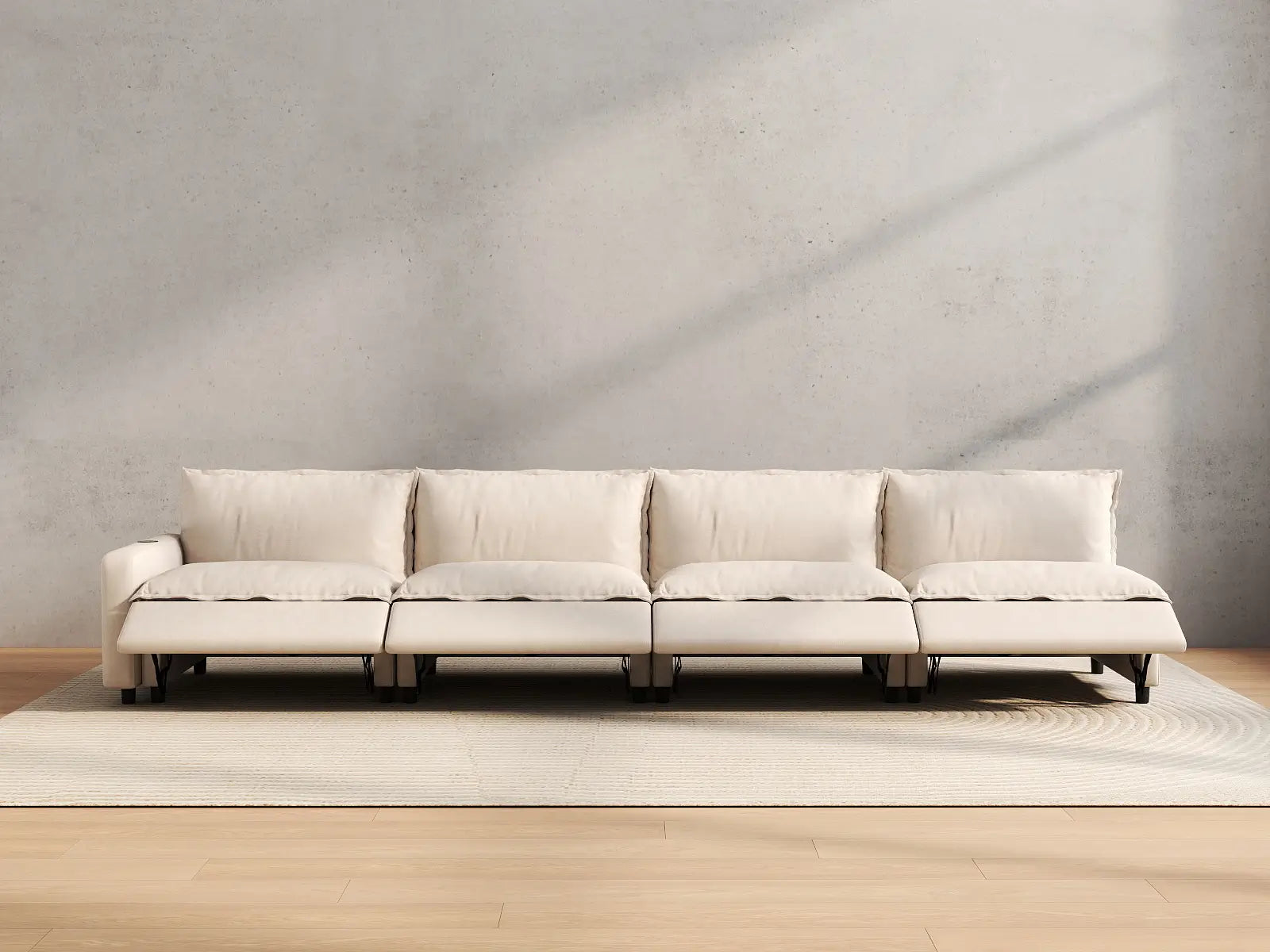 4 Piece Beige Linen Single Family Couch Sectionals 4 Seater 5