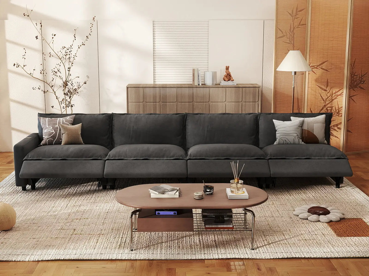 4 Piece Grey Linen Condo Furniture Couch Sectionals 4 Seater 1