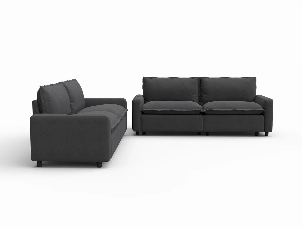 4 Piece Grey Linen Great Room V Shaped Sectionals 4 Seater 2