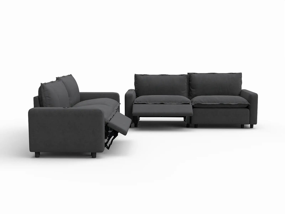 4 Piece Grey Linen Great Room V Shaped Sectionals 4 Seater 3