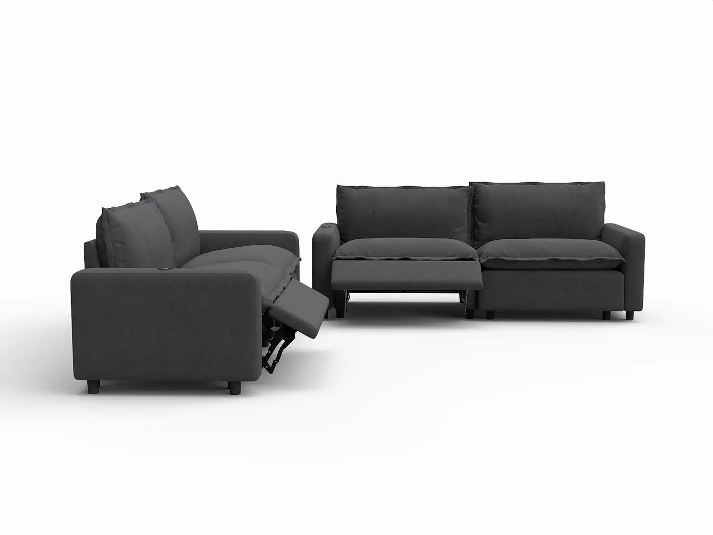 4 Piece Grey Linen Great Room V Shaped Sectionals 4 Seater 3