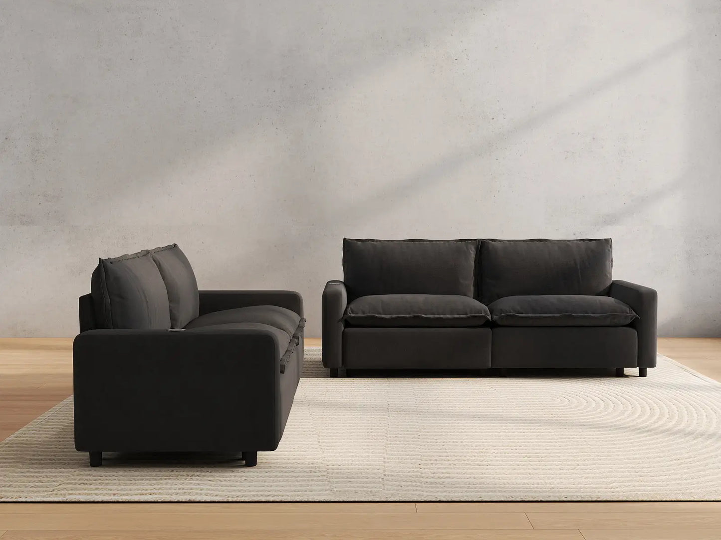 4 Piece Grey Linen Great Room V Shaped Sectionals 4 Seater 4