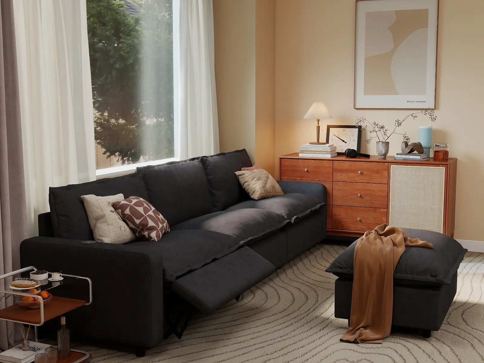 4 Piece Grey Linen Home Living Chaise Sectionals 3 Seater with 1 Ottoman 1