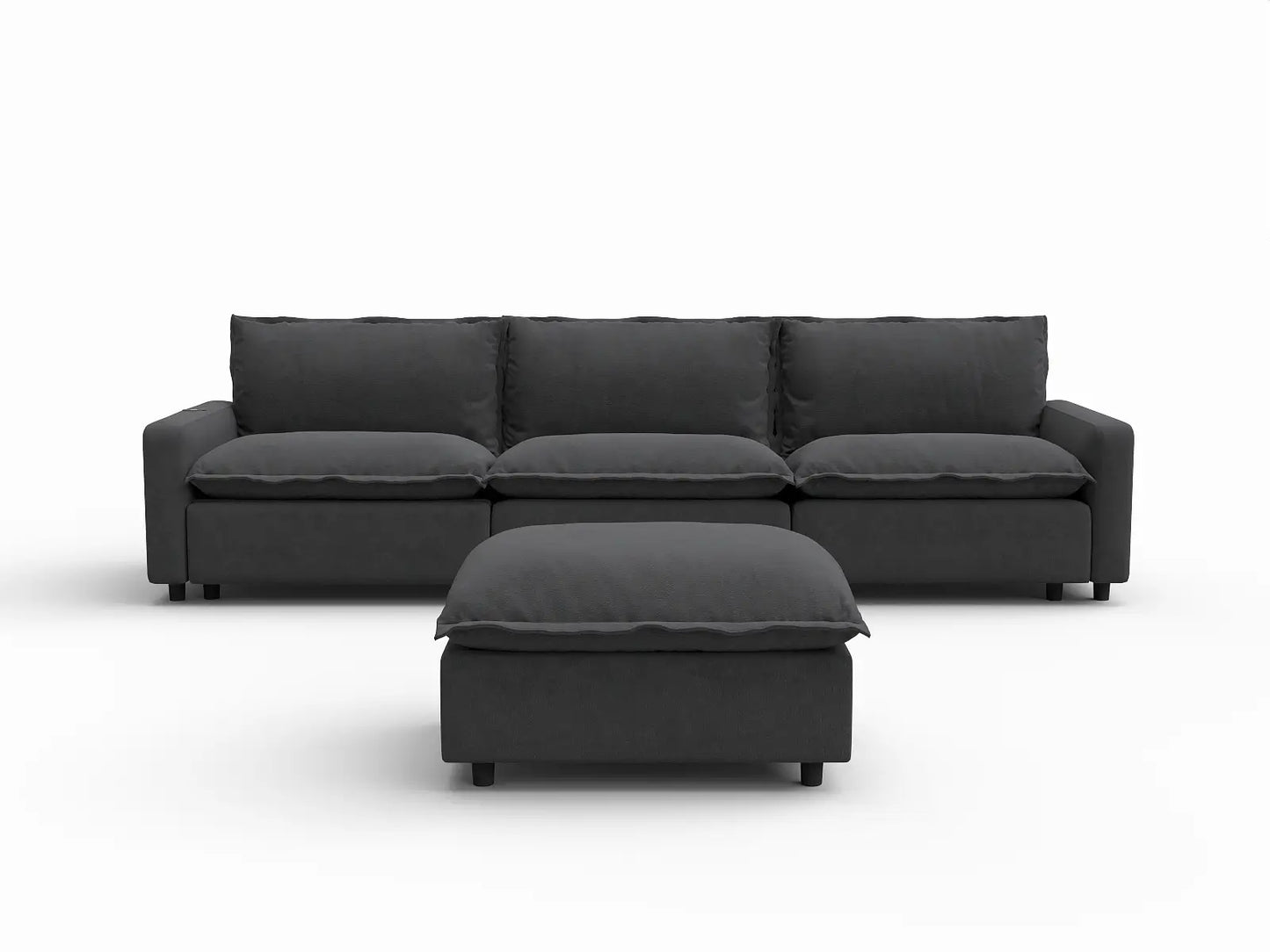4 Piece Grey Linen Home Living Chaise Sectionals 3 Seater with 1 Ottoman 2