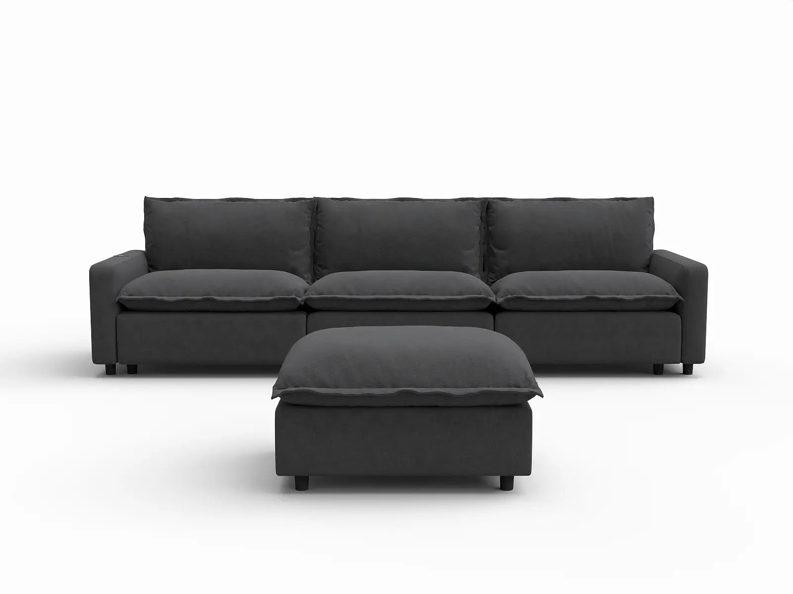 4 Piece Grey Linen Home Living Chaise Sectionals 3 Seater with 1 Ottoman 2