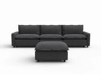 4 Piece Grey Linen Home Living Chaise Sectionals 3 Seater with 1 Ottoman 2