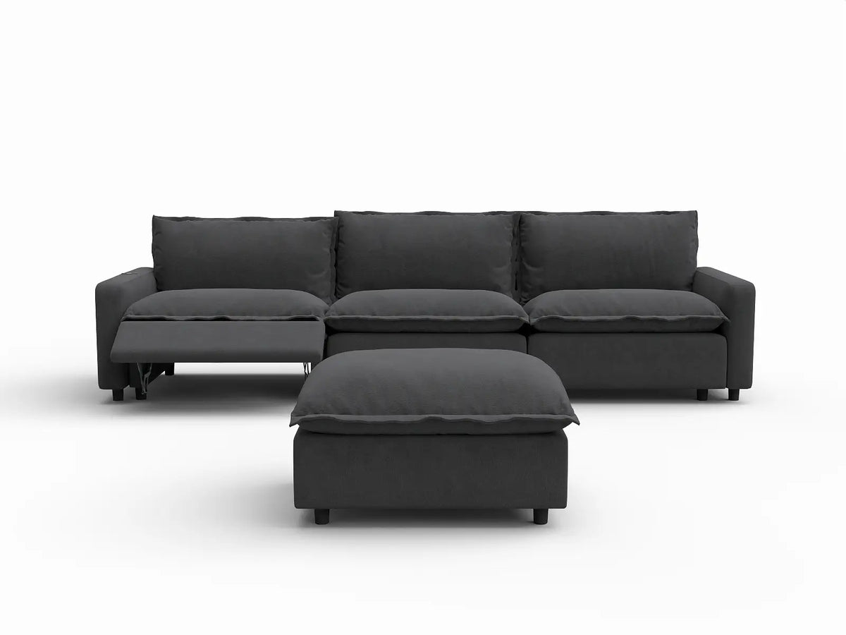 4 Piece Grey Linen Home Living Chaise Sectionals 3 Seater with 1 Ottoman 3