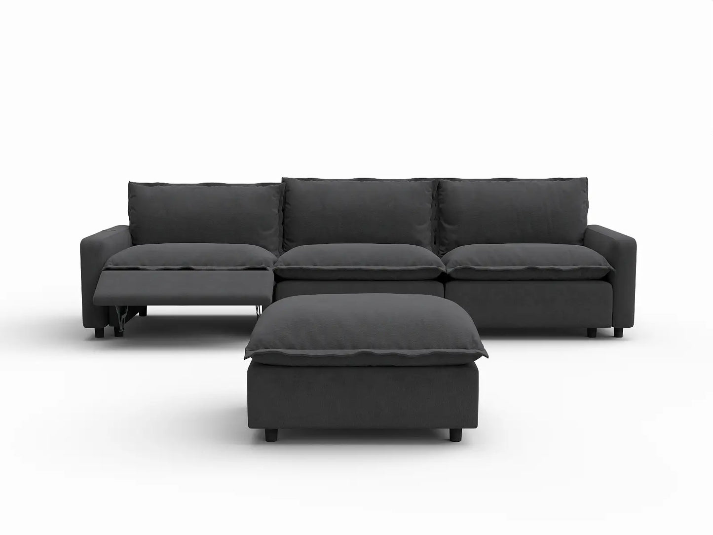 4 Piece Grey Linen Home Living Chaise Sectionals 3 Seater with 1 Ottoman 3