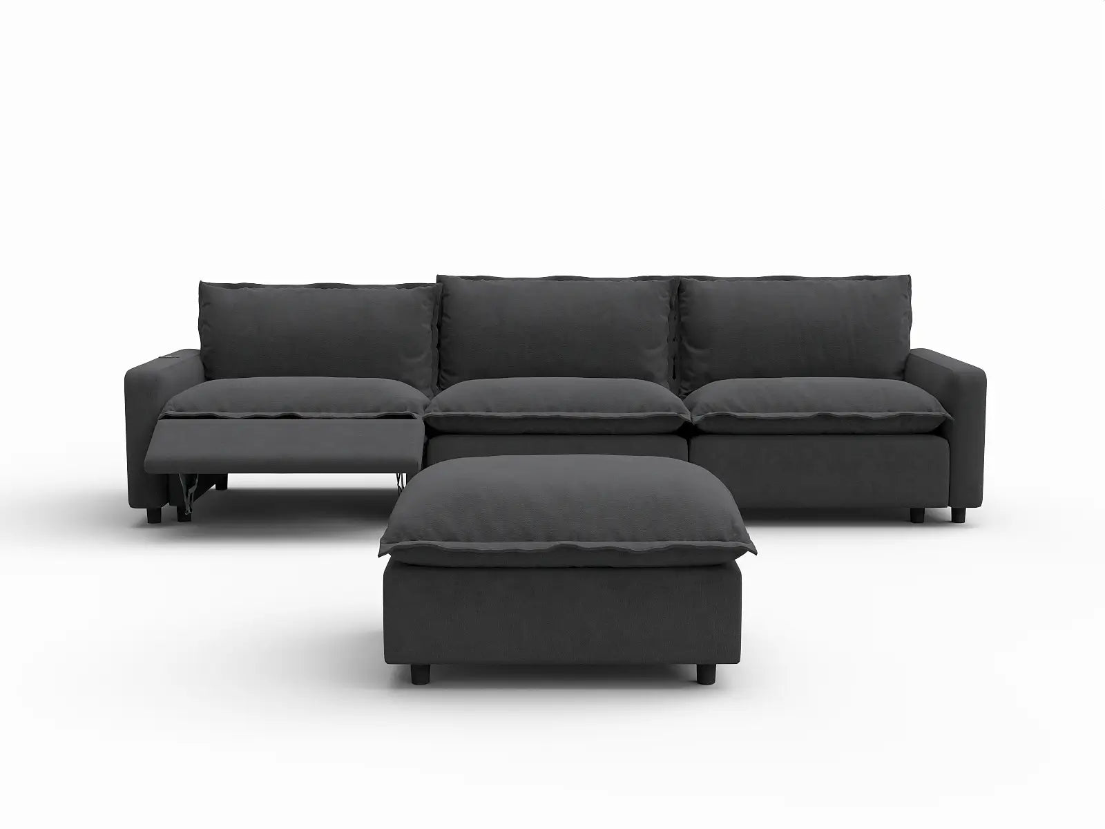 4 Piece Grey Linen Home Living Chaise Sectionals 3 Seater with 1 Ottoman 3